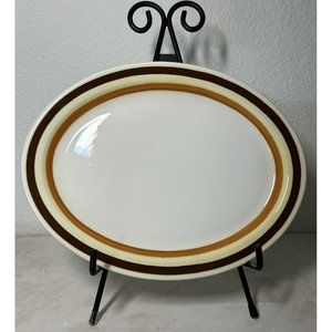 Buffalo Restaurant Ware Air Brushed Brown/orange/yellow Stripe Oval Plate Vtg